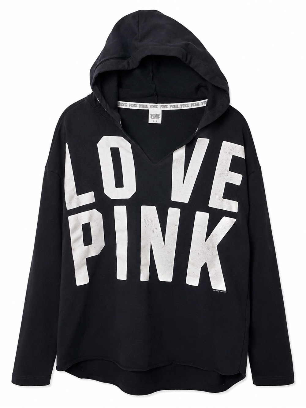 Victoria’s Secret PINK Black LOVE PINK Pullover Hoodie Women’s Large